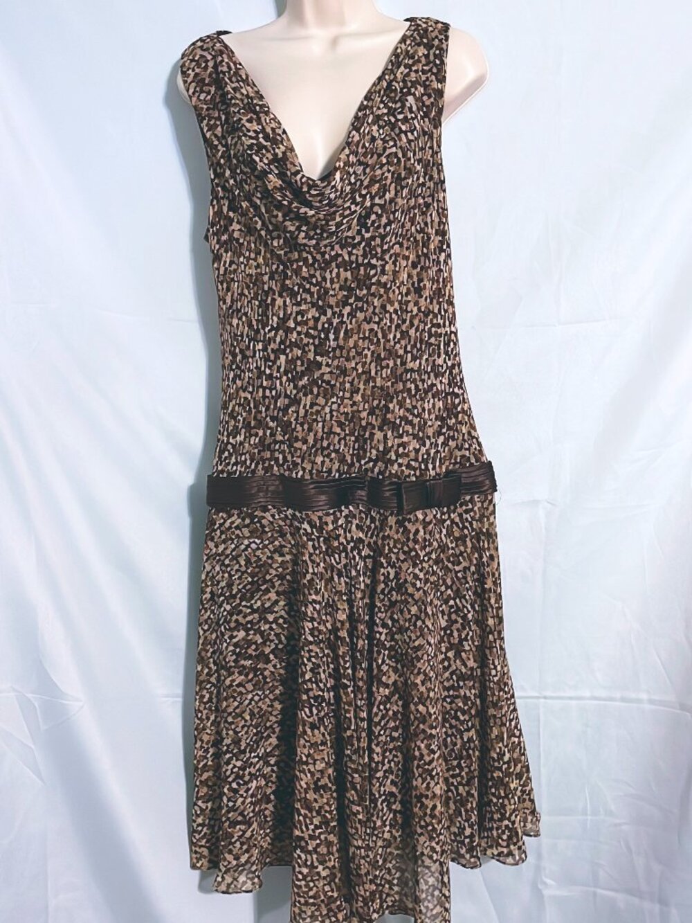 Plaza South Brown Cowl Neck Dress Size 16